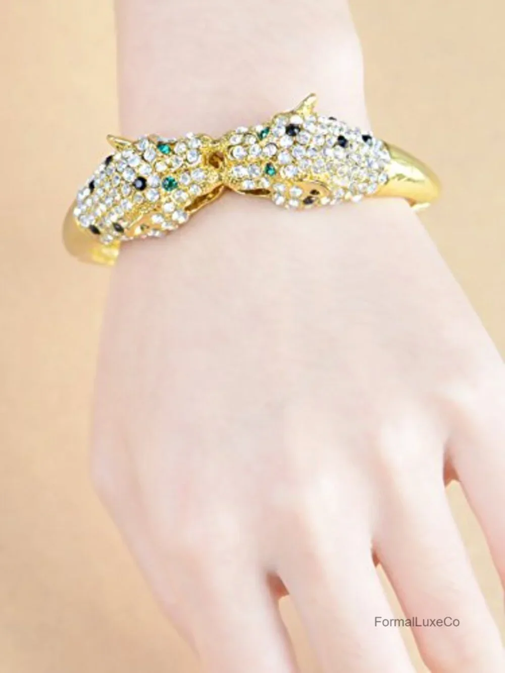 Twin Lion Cuff Bracelet Bangle Rhinestone Alloy Jewelry